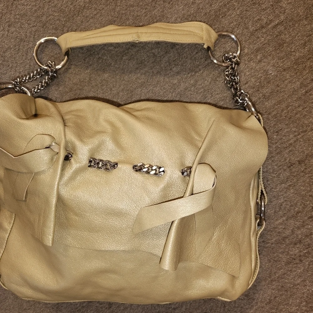 Chic Beige Leather Shoulder Bag